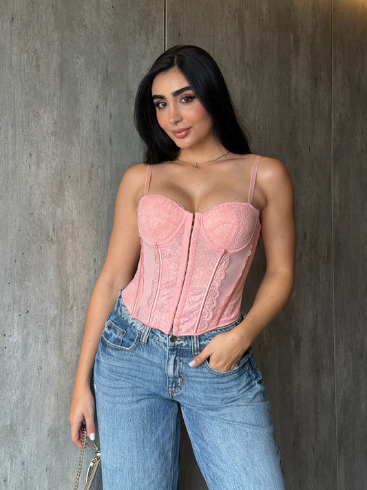 Corset encaje palo rosa