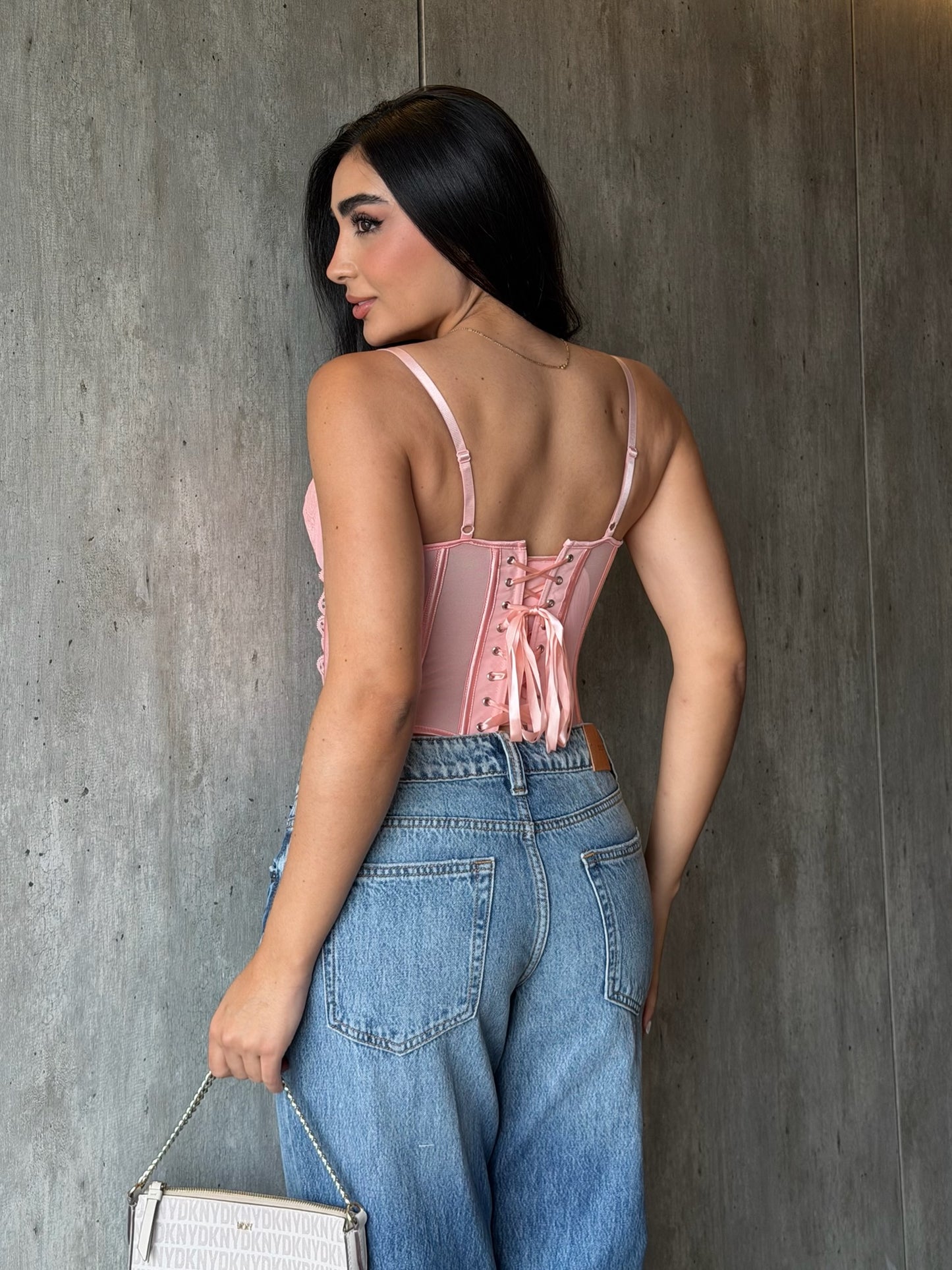 Corset encaje palo rosa