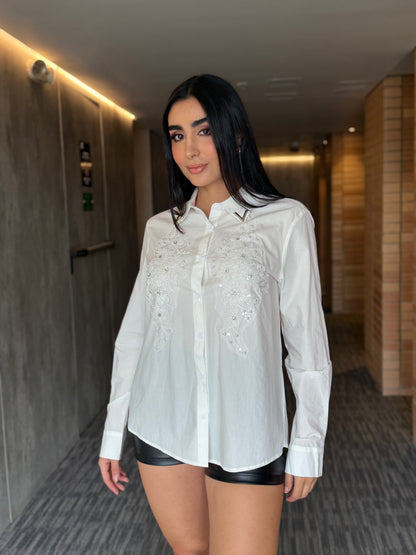 Camisa Blanca Con Piedras