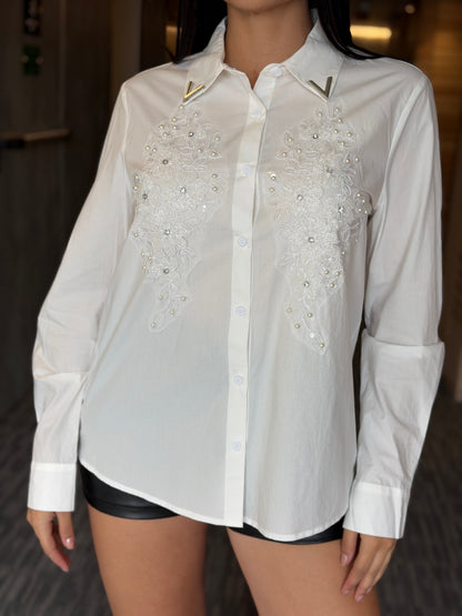 Camisa Blanca Con Piedras